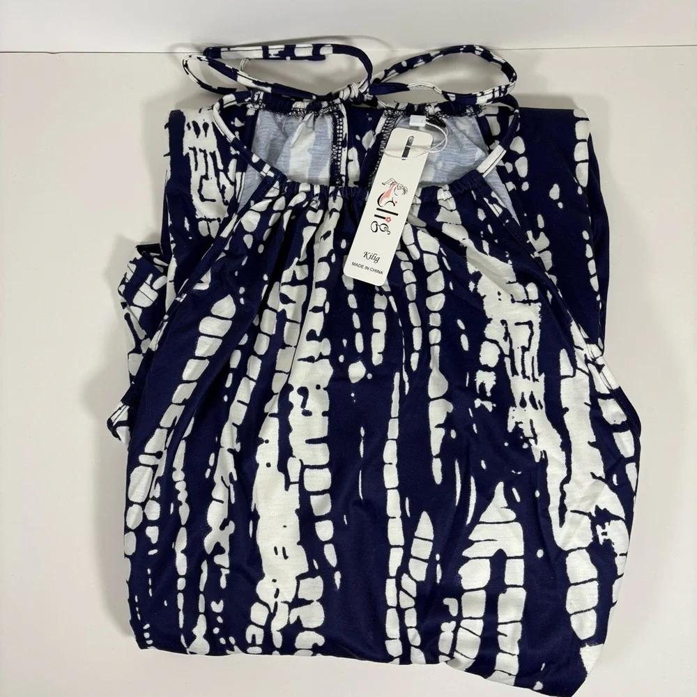 Kilig Womens Summer Maxi Dress 2025 Casual Sleeveless Sundress Navy Floral NWT L - Picture 3 of 3